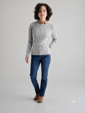 St. John's Bay Crew Neck Grey Classic Cable Knit Sweater Pullover Size Large